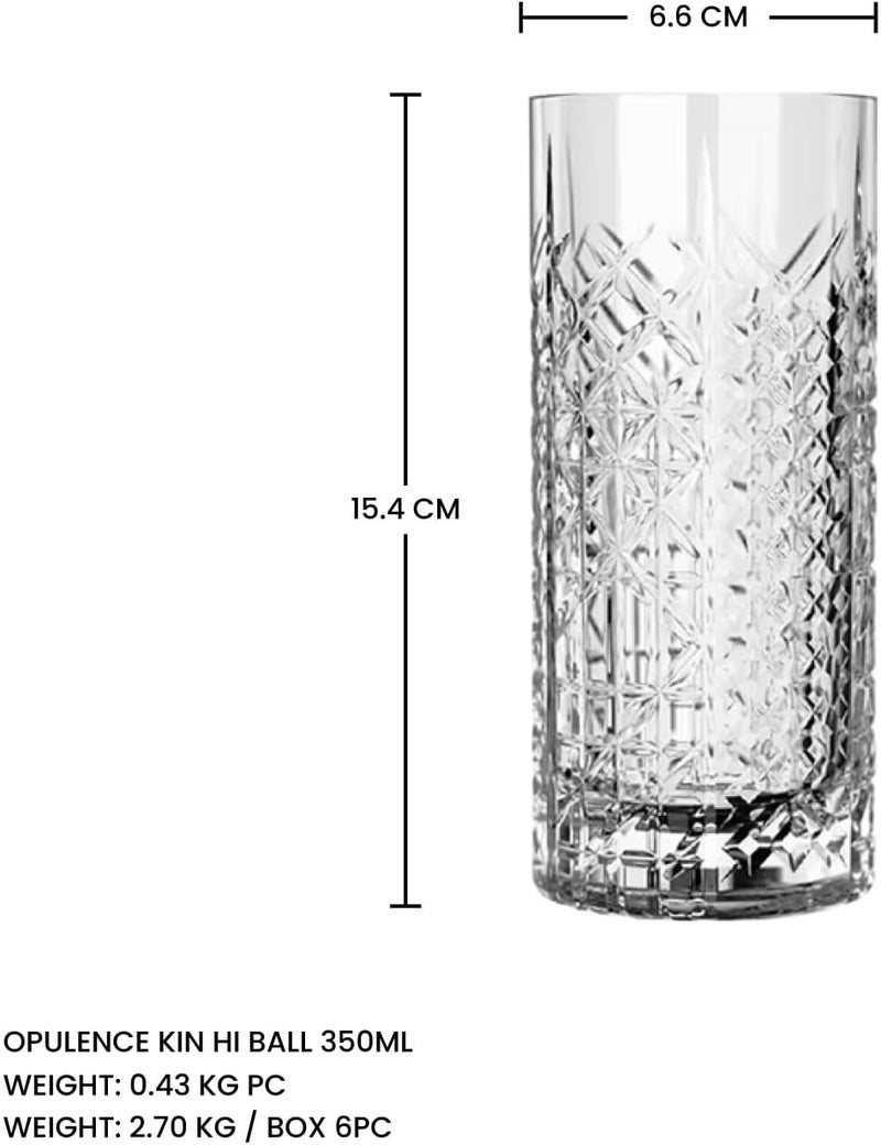 Lucaris Opulence Kin Highball Glass Set - 350ml, Premium Crystal, Set of 6 - Image 3